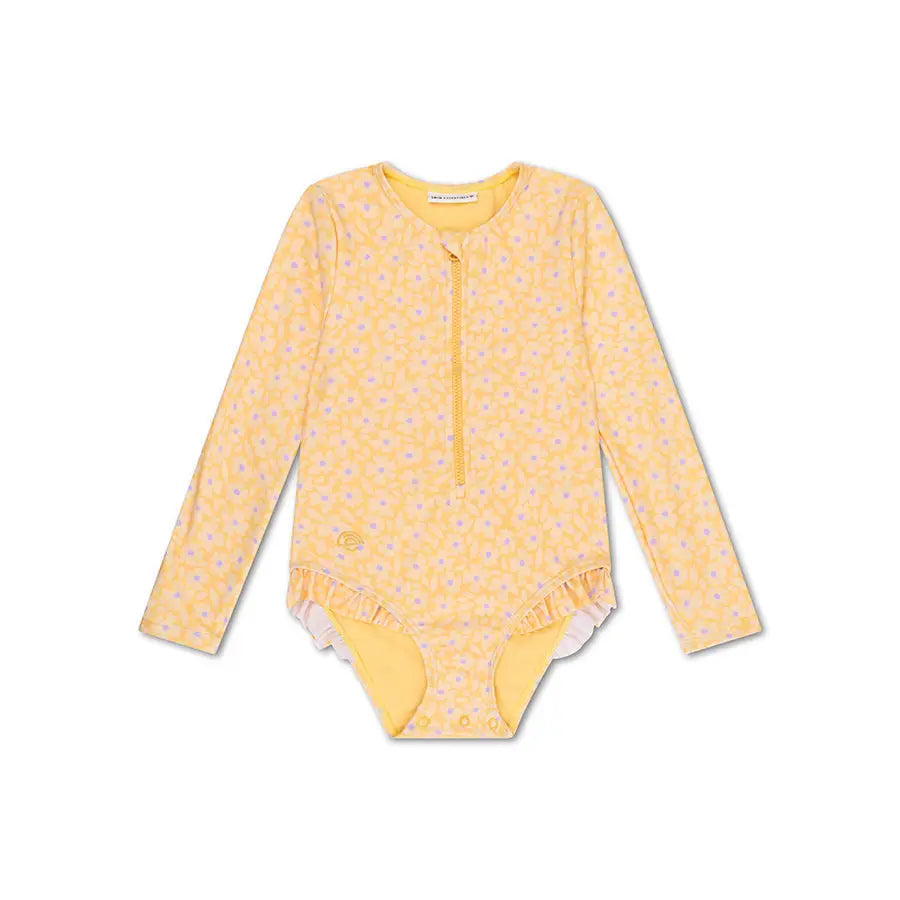 Yellow Girls UV Swimsuit With Long Sleeves