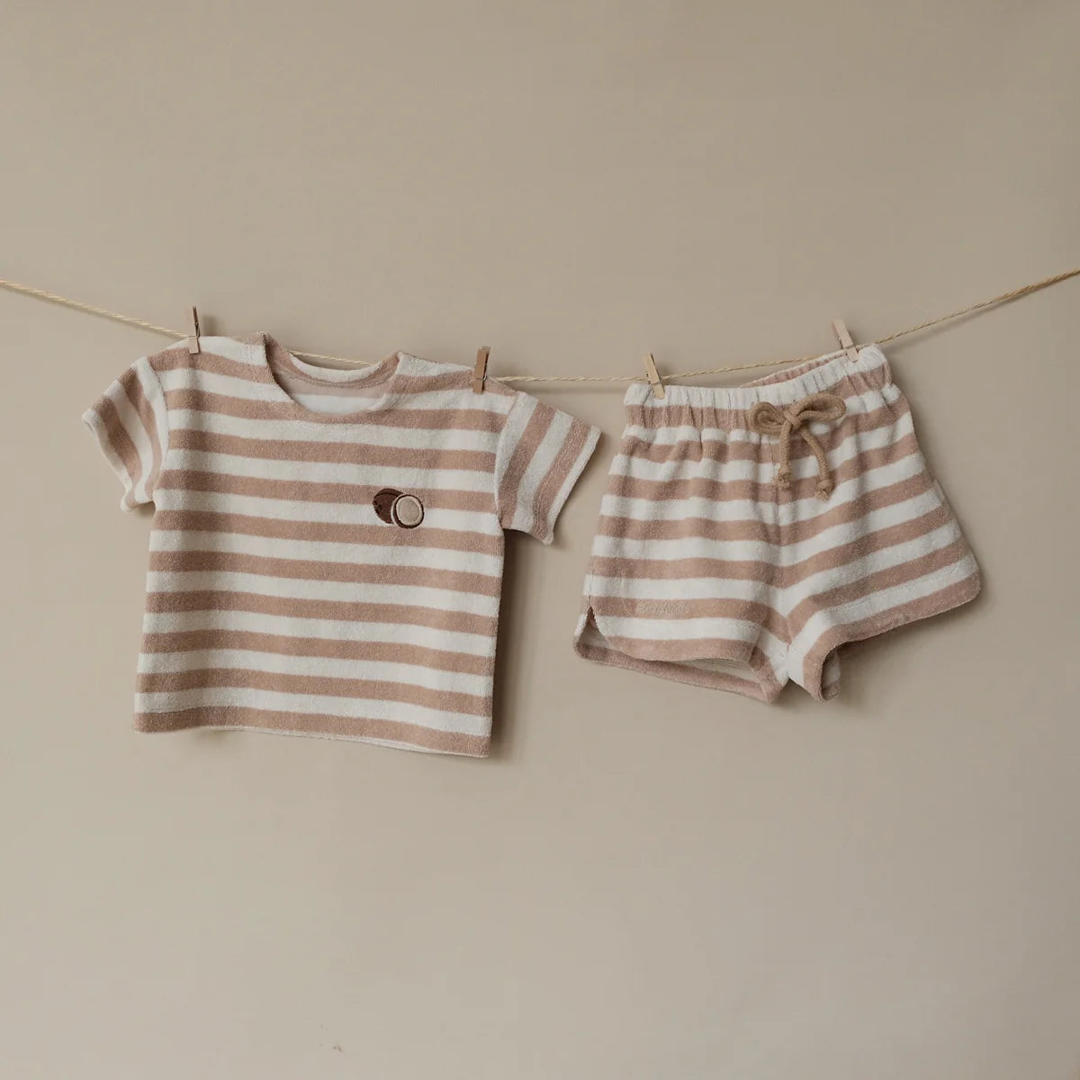 Organic Terry Shorts - Latte Striped