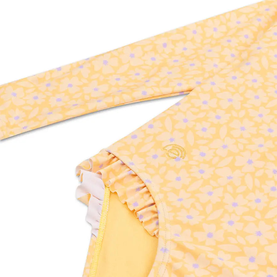 Yellow Girls UV Swimsuit With Long Sleeves