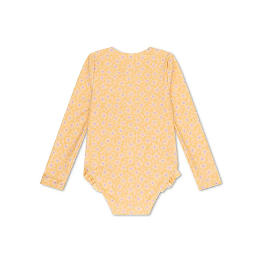Yellow Girls UV Swimsuit With Long Sleeves