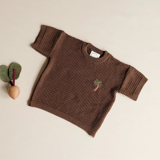 Organic Palm Summer Knit Shirt - Chocolate Brown