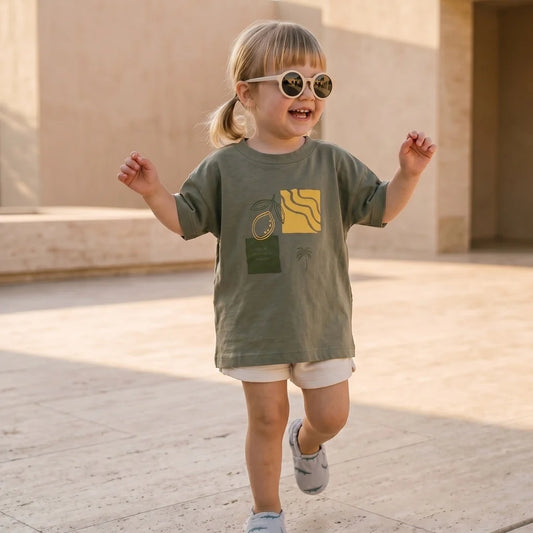 Organic Oversize Shirt - Khaki with Lemon Print