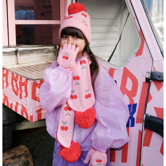 Cheerful Cherry Knitted Gloves 3-6 Years