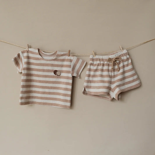 Organic Terry Shorts - Latte Striped