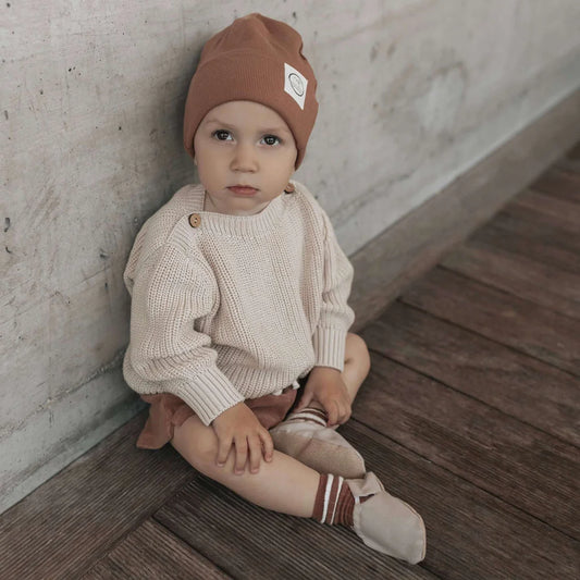 Organic Rib Beanie - Walnut