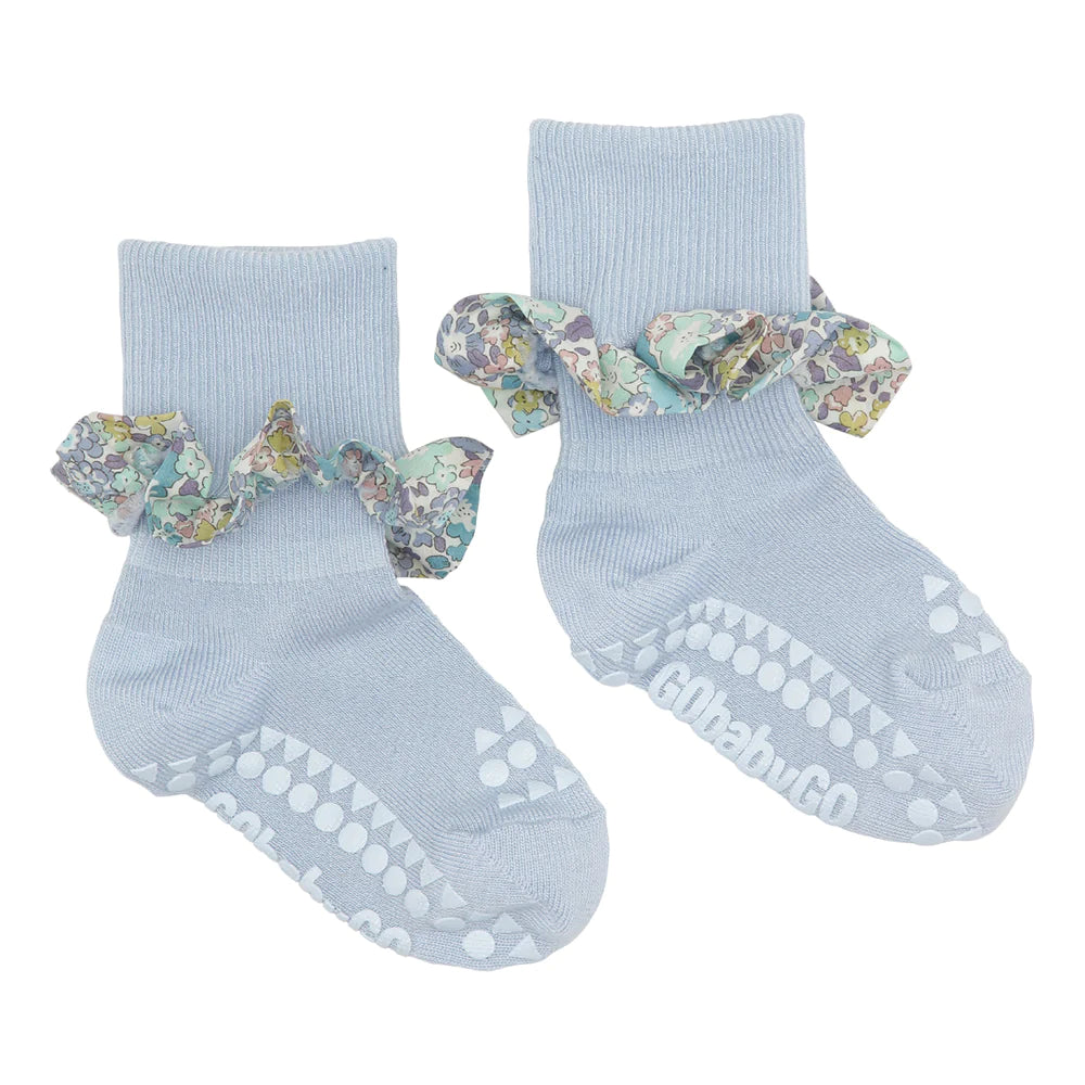 GobabygoXLiberty Non-slip Socks Bamboo- Sky Blue/Michelle Purple