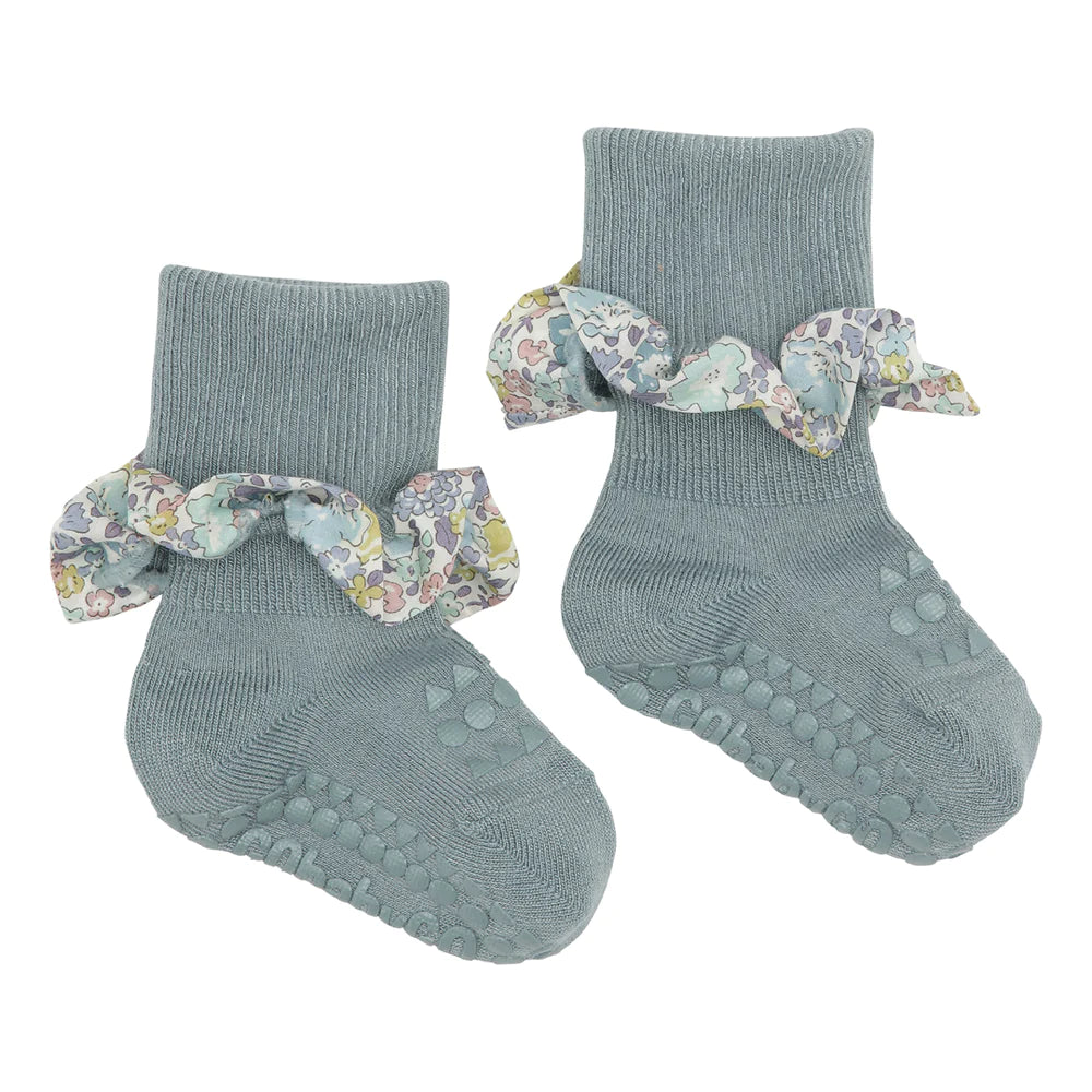 GobabygoXLiberty Non-slip Socks Bamboo- Dusty Blue/Michelle Purple