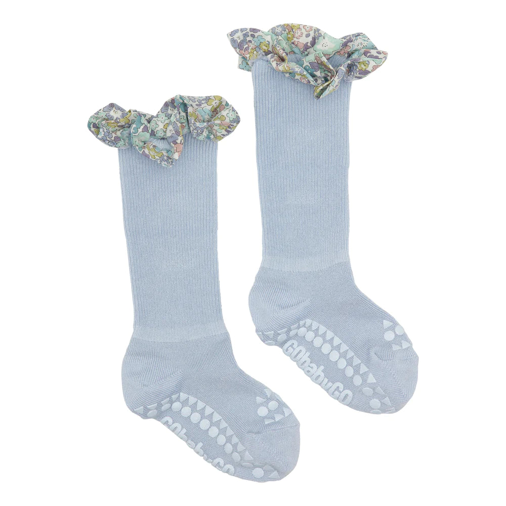 GobabygoXLiberty Non-slip Socks Bamboo- Sky Blue/Michelle Purple