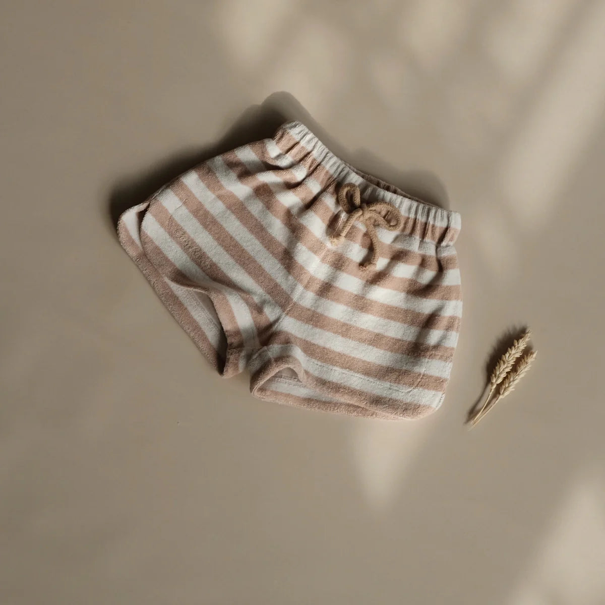 Organic Terry Shorts - Latte Striped