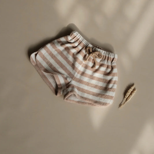 Organic Terry Shorts - Latte Striped