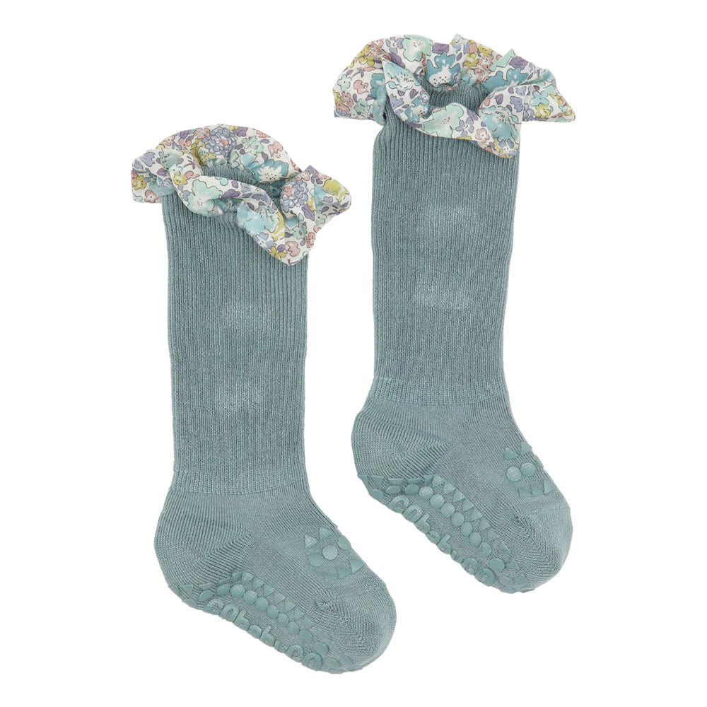 GobabygoXLiberty Non-slip Socks Bamboo- Dusty Blue/Michelle Purple