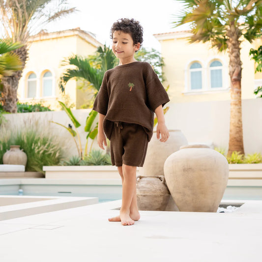 Organic Palm Summer Knit Shirt - Chocolate Brown