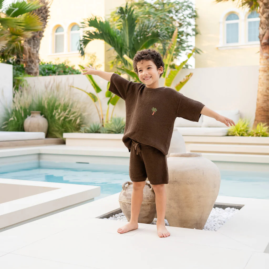 Organic Palm Summer Knit Shirt - Chocolate Brown