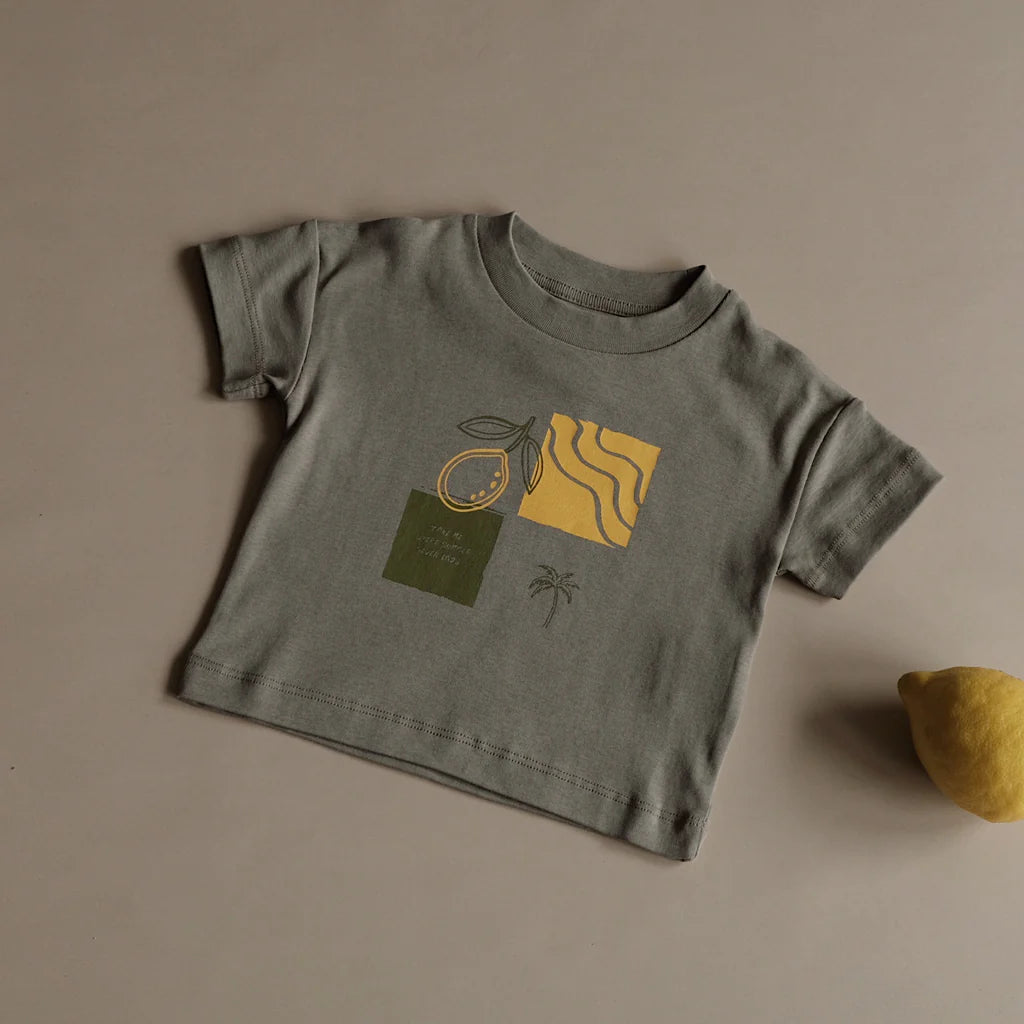 Organic Oversize Shirt - Khaki with Lemon Print