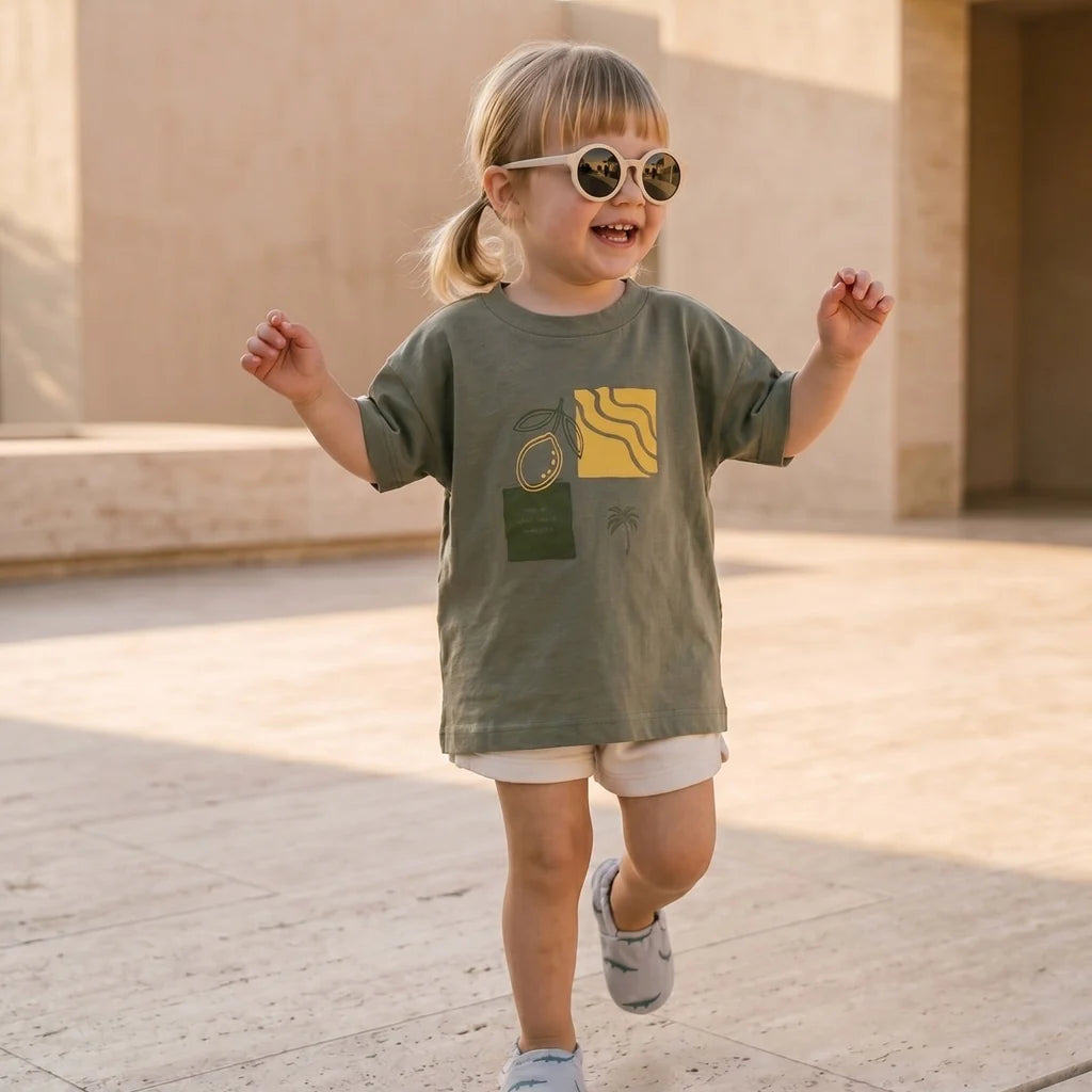 Organic Oversize Shirt - Khaki with Lemon Print