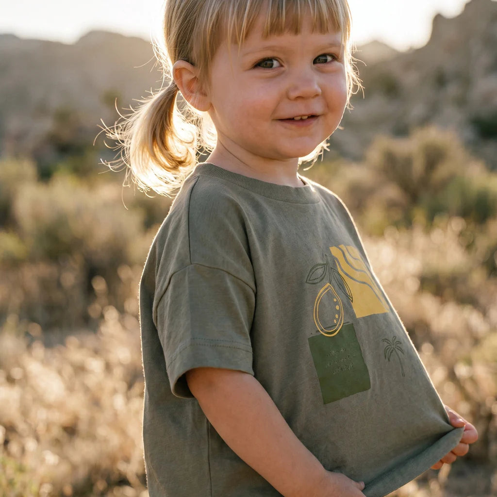 Organic Oversize Shirt - Khaki with Lemon Print