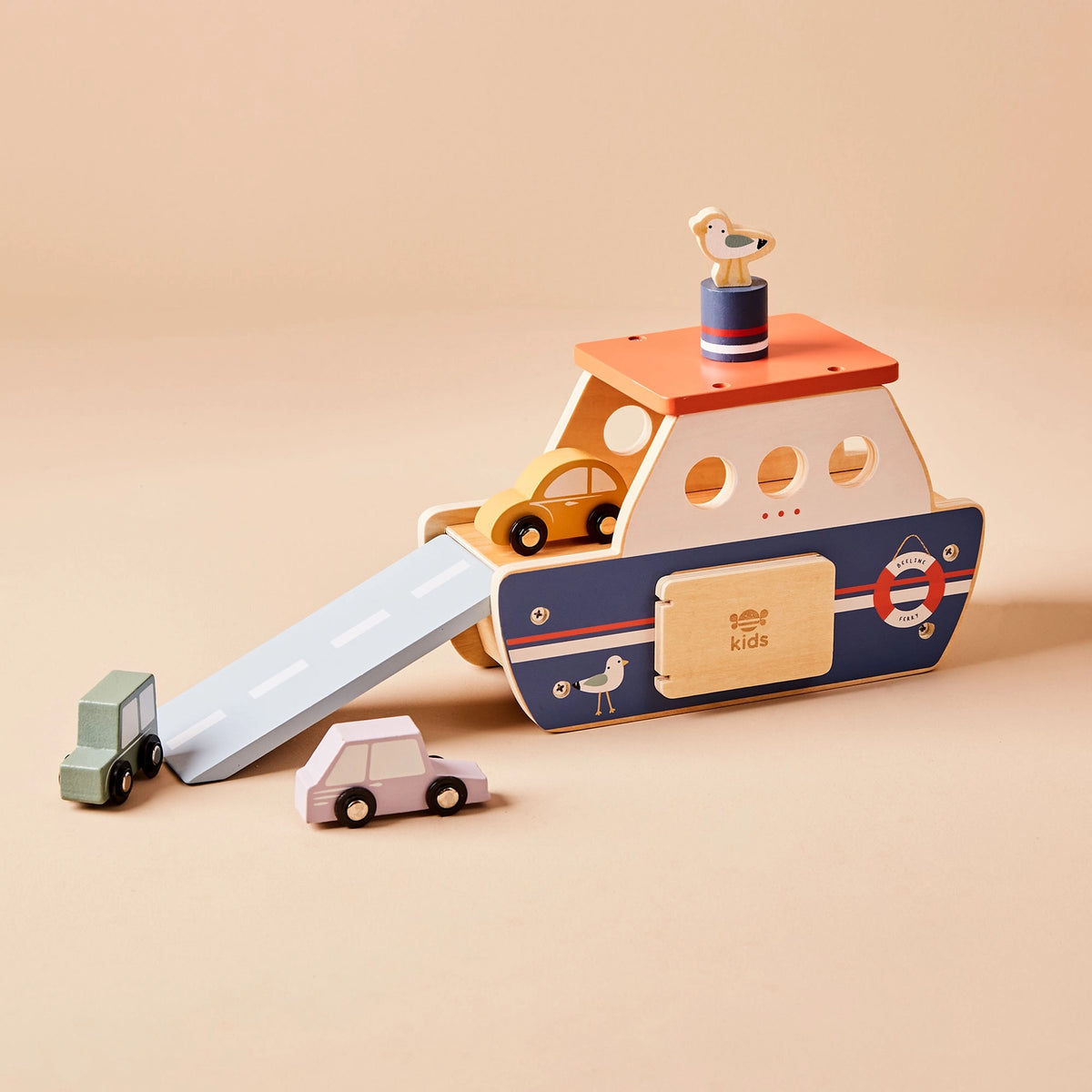 Just Bee Kids Wooden Ferry Toy Playset with Cars