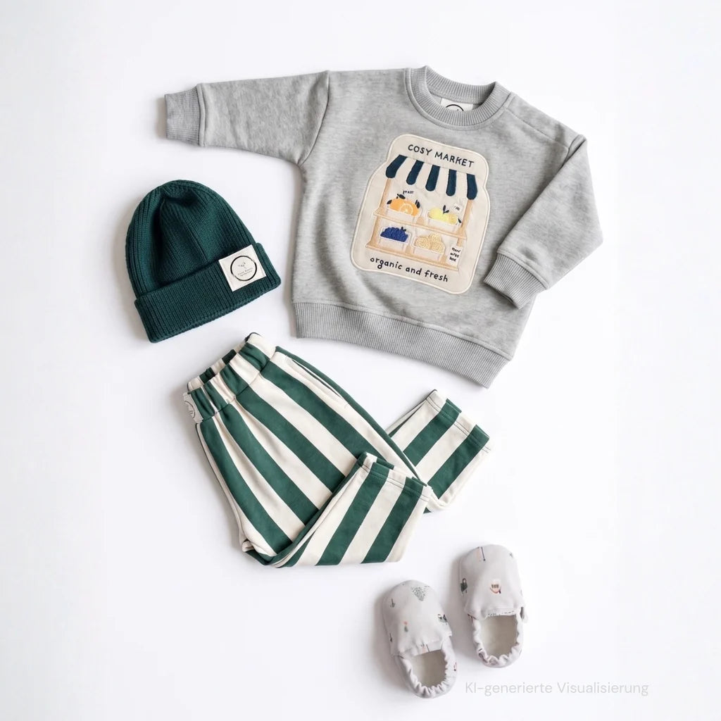 GOTS Organic Lounge Pants - Green Striped