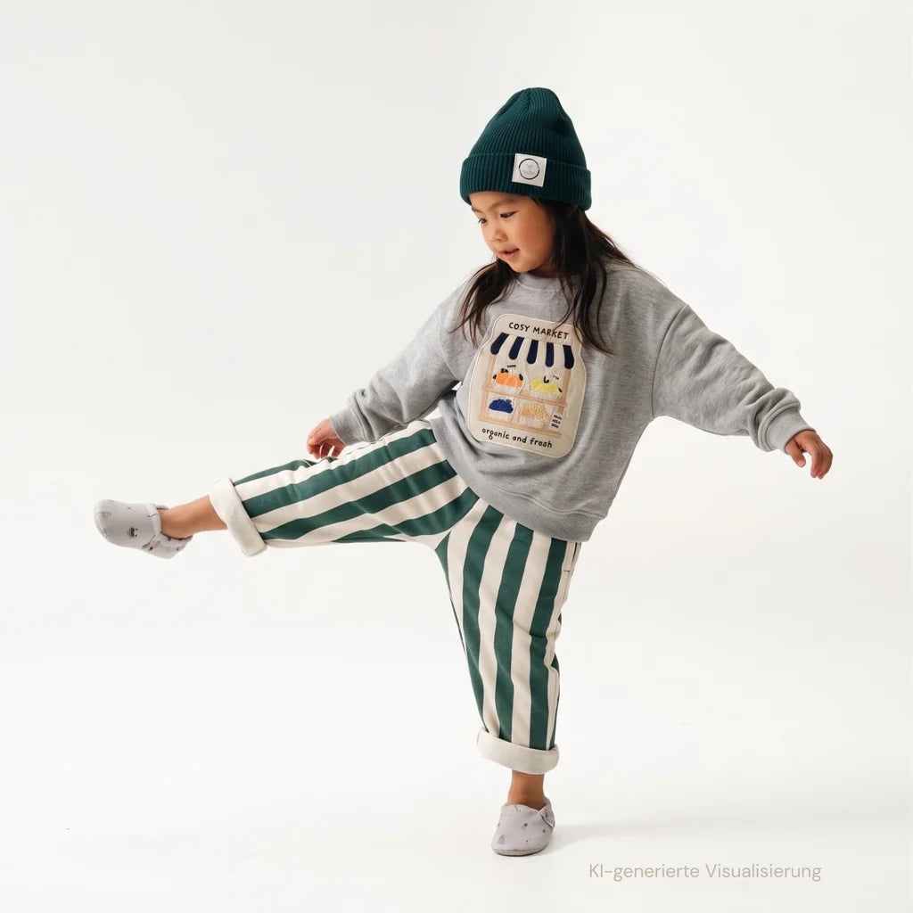 GOTS Organic Lounge Pants - Green Striped