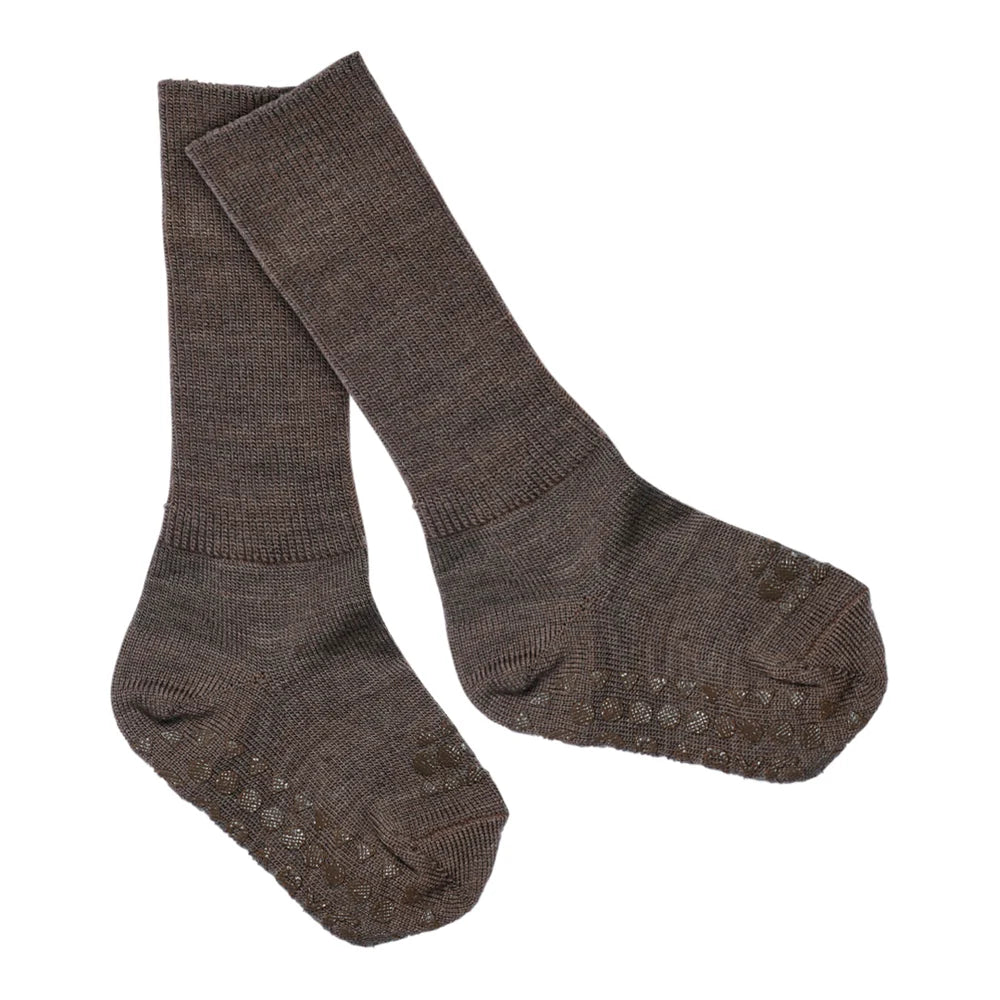Non-slip socks, merino wool Chestnut