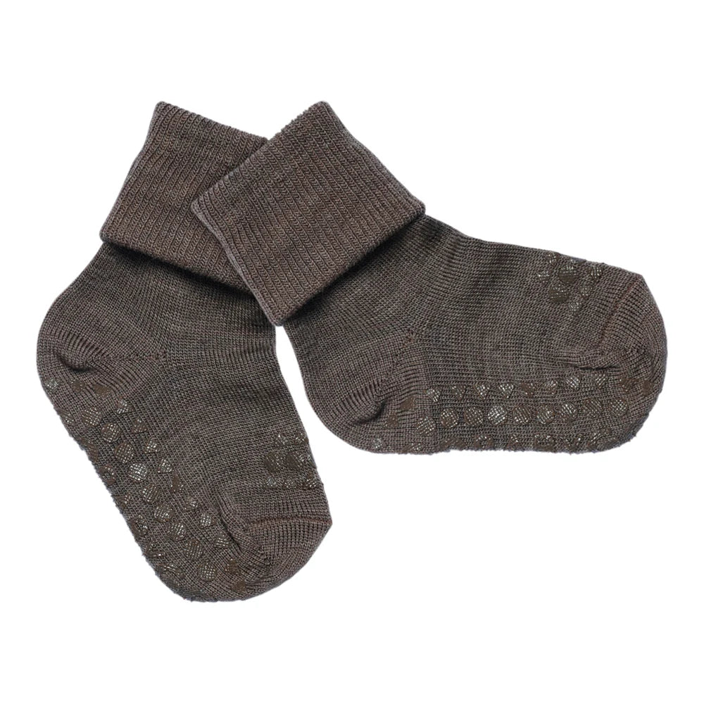 Non-slip socks, merino wool Chestnut