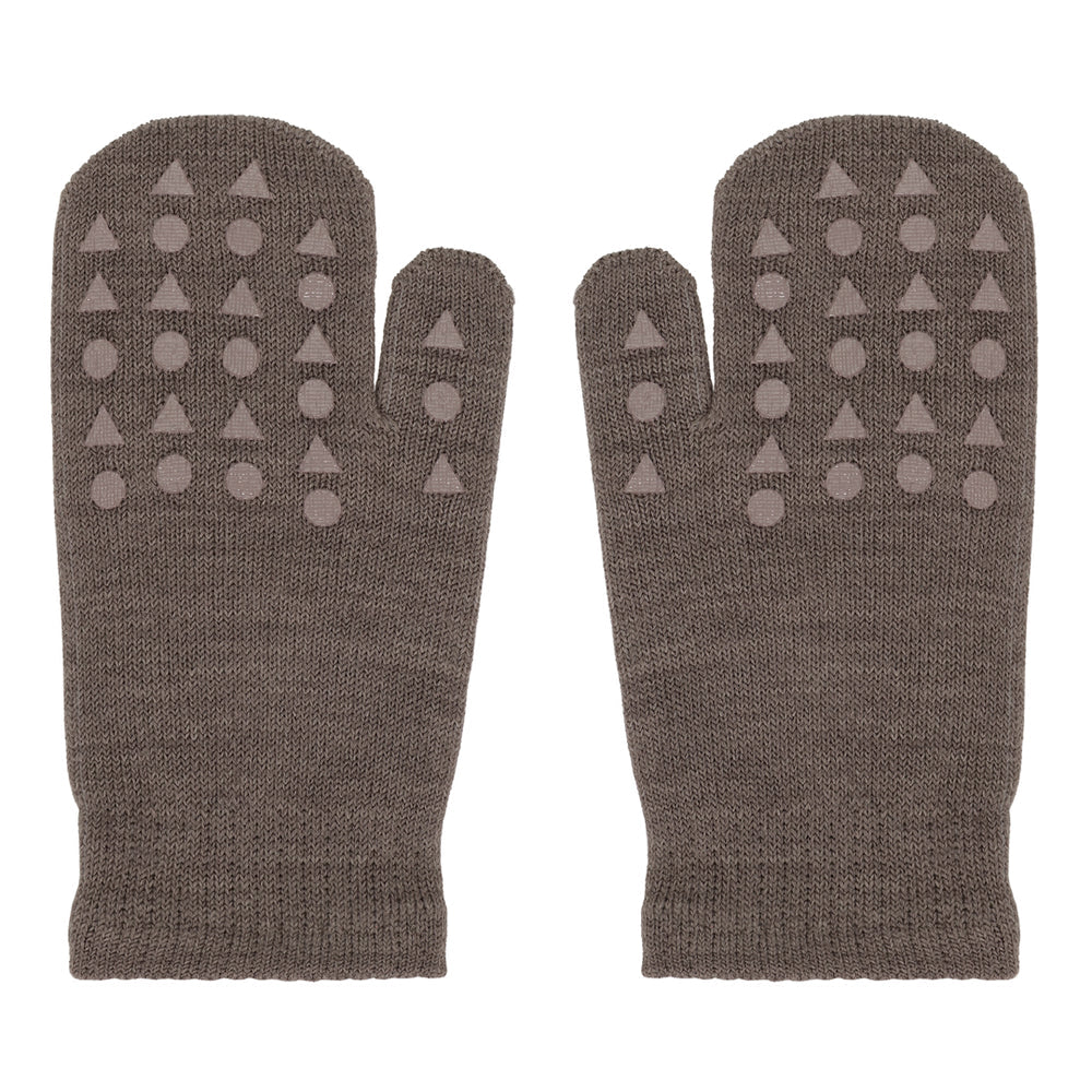 Non-slip merino wool mittens 0-3Y Brown melange