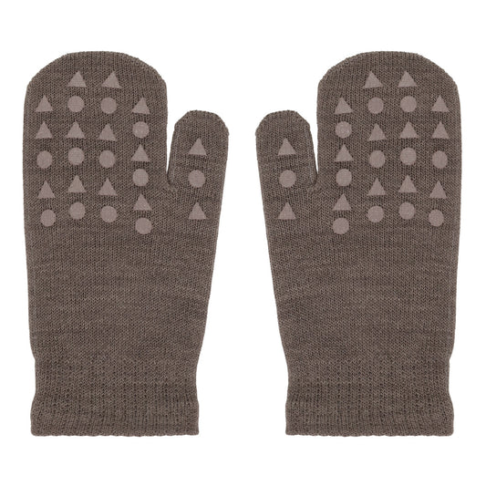 Non-slip merino wool mittens 0-3Y Brown melange
