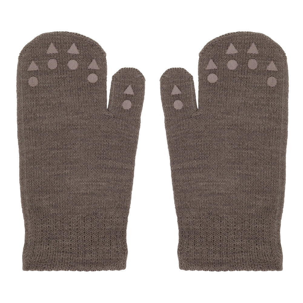 Non-slip merino wool mittens 0-3Y Brown melange