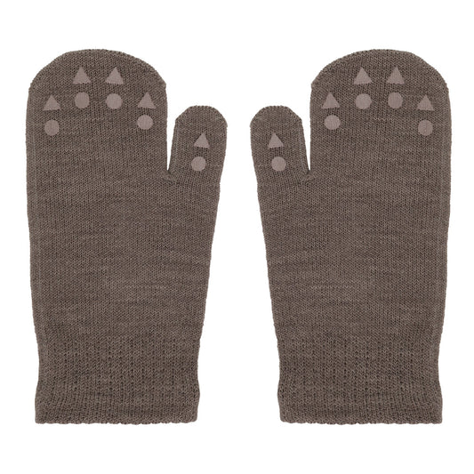 Non-slip merino wool mittens 0-3Y Brown melange